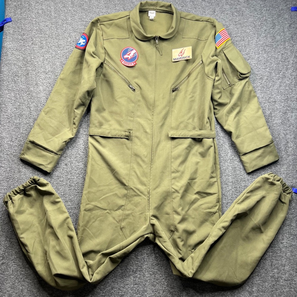 Top Gun Maverick Flight Suit Jumpsuit Mens Green Costume Maverick Patches